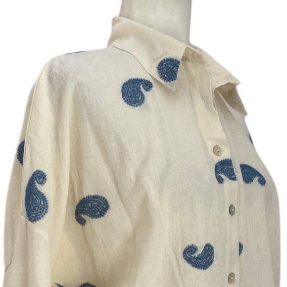 Civico 51 Lab Cream Button-Up Shirt Embroidered Blue Paisley Made in Italy NWT - Picture 7 of 8